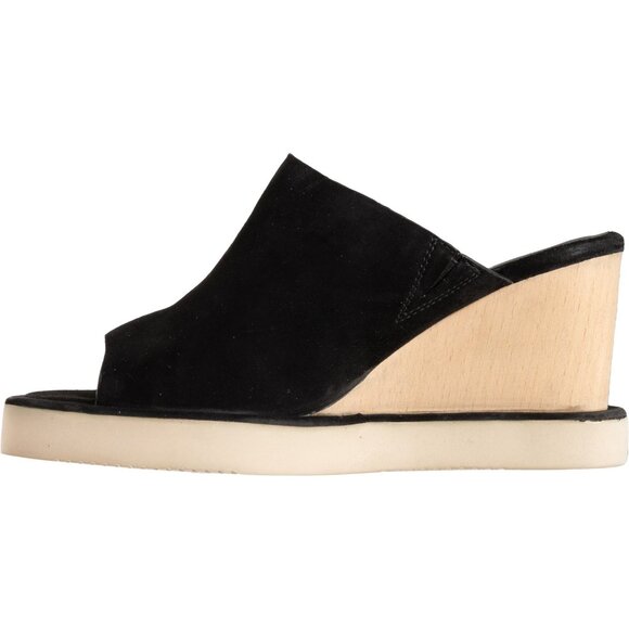 NEW Free People Running In Wedges Sandals Black Suede Wood Finish Wedge - Picture 5 of 6